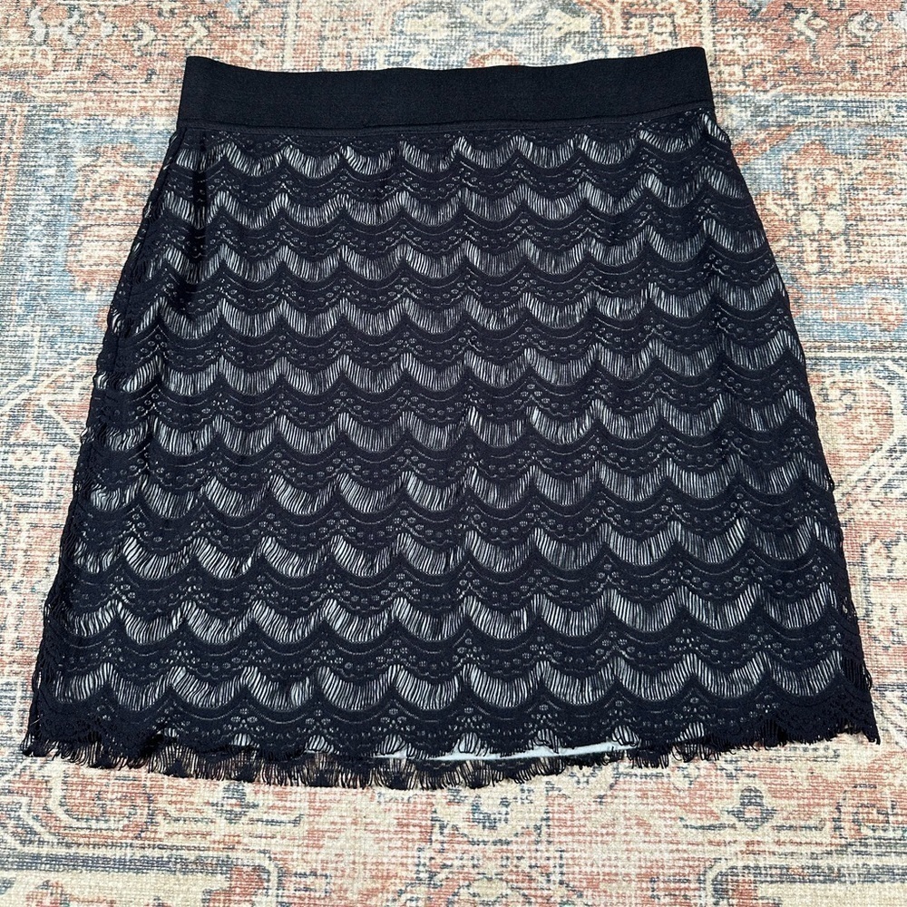 VTG Free People Gatsby Lace Mini Slip Skirt Black Women’s  Medium Boho